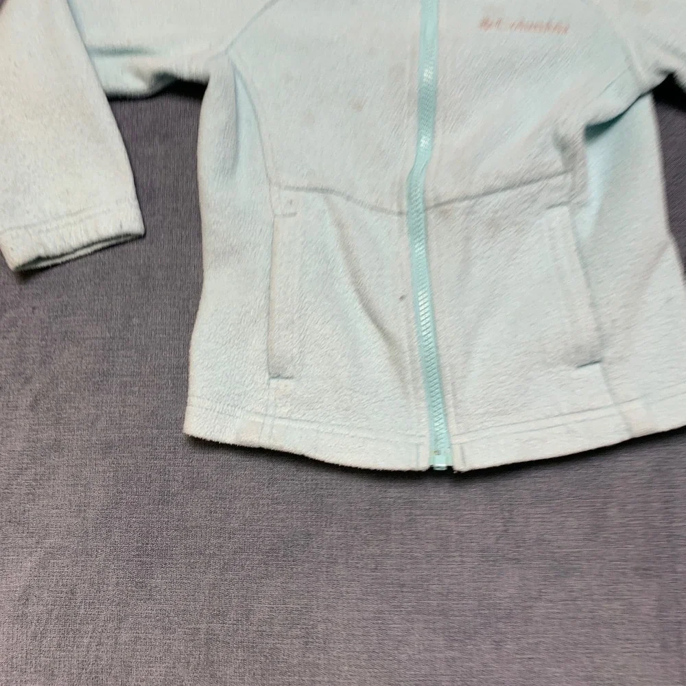Columbia Fleece Jacket Girls XS Aqua Logo Mock Neck Long Sleeve Full Zip Winter